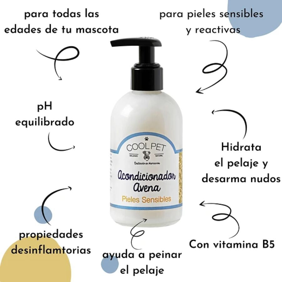 Acondicionador de Avena para Mascotas CoolPet, ideal para pieles sensibles, hidrata y repara pelajes con una fragancia natural de limón verbena. 🌿🐾