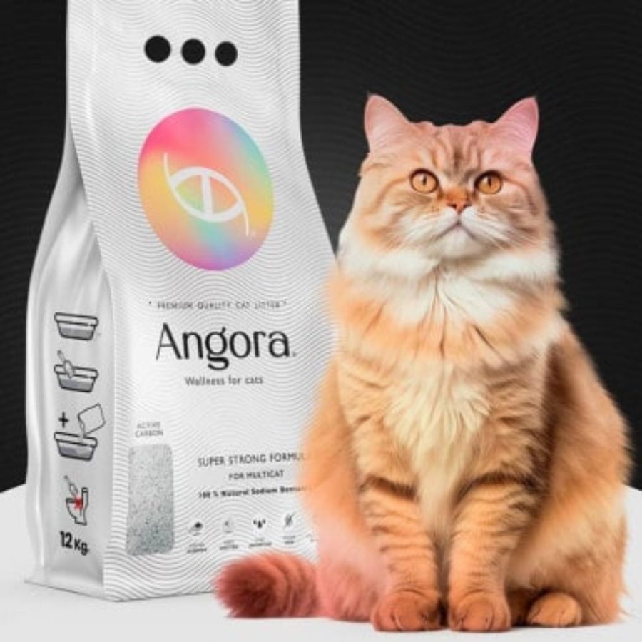 Arena para Gatos Angora 12 kg: Higiene premium con bentonita sódica y carbón activado. 🐱 Control superior de olores y 99,5% libre de polvo. Ideal para múltiples gatos.