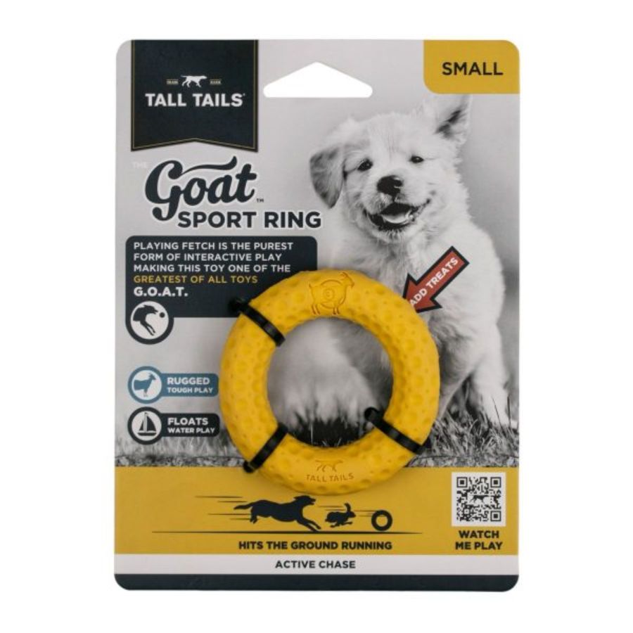 Anillo de Goma Natural GOAT 🔵, resistente y visible, ideal para perros activos. Perfecto para buscar, morder y juegos con snacks.