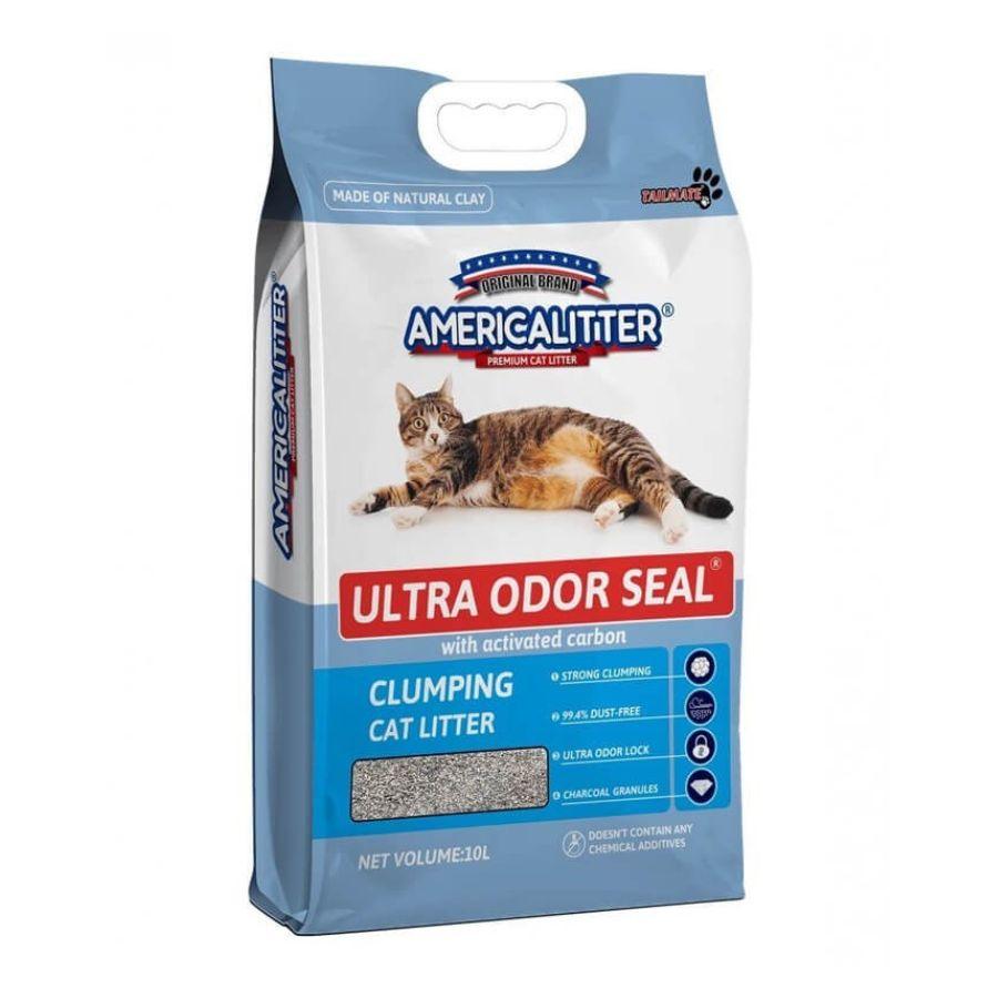 Arena America Litter Clean Paws 7 kg, ultra aglutinante y 99.9% libre de polvo, ideal para mantener un entorno fresco y limpio para tu gato.