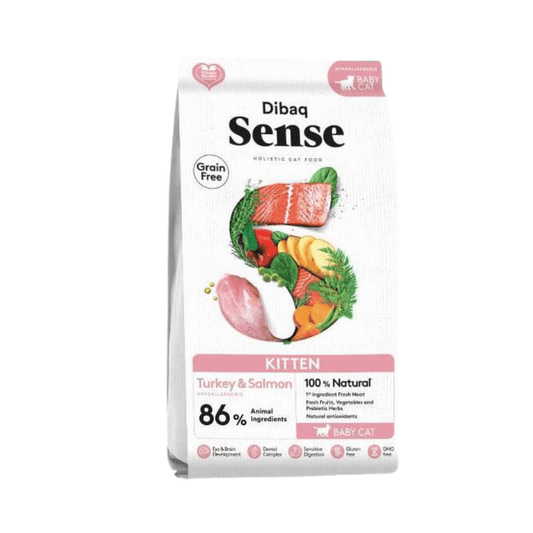 Dibaq Sense Grain Free Kitten Pavo & Salmón 1.5KG: Alimento hipoalergénico para gatitos. 86% de proteína animal, omega 3, antioxidantes y cuidado articular. ¡Cuida a tu gatito desde el primer mes de vida! 🐾