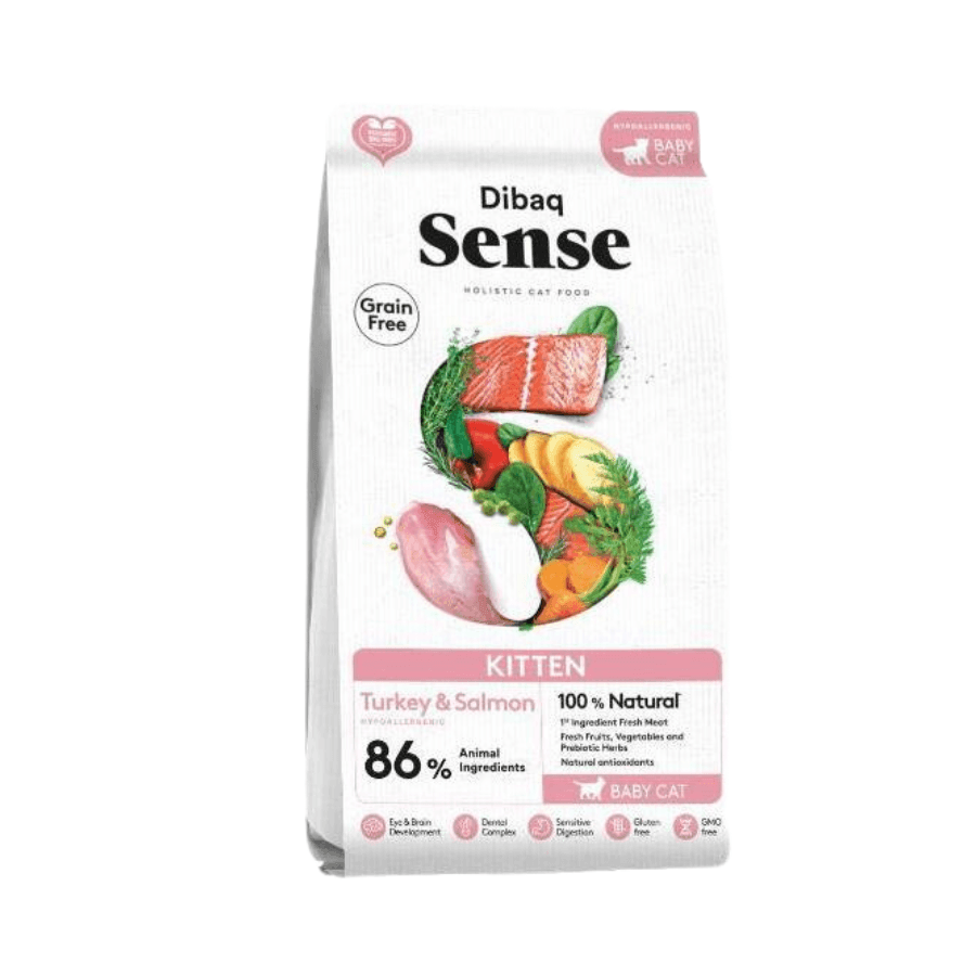 Dibaq Sense Grain Free Kitten Pavo & Salmón 6kg: Alimento hipoalergénico para gatitos. 86% de proteína animal, omega 3, antioxidantes y cuidado articular. ¡Cuida a tu gatito desde el primer mes de vida! 🐾