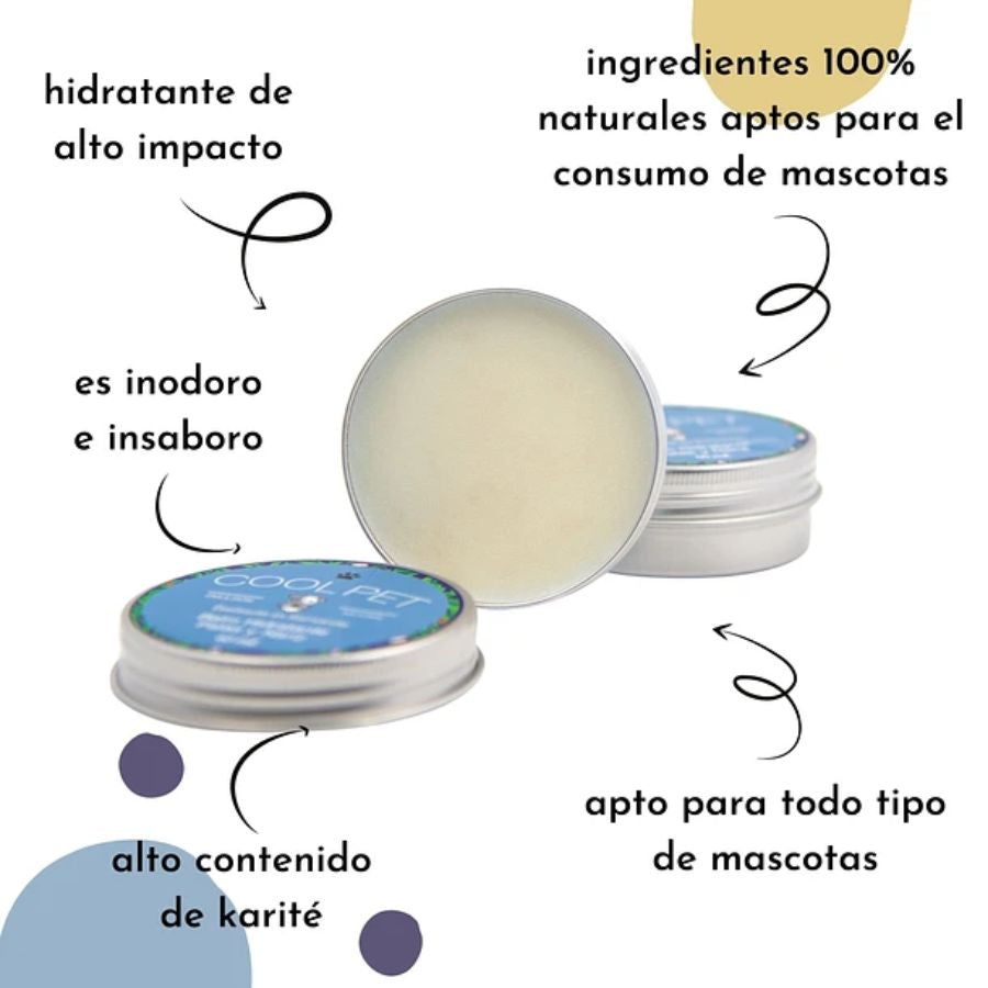 Balm de Karité CoolPet 10 ML, bálsamo hidratante natural para mascotas 🐾. Ideal para patas y nariz. Biodegradable y seguro para consumo animal.