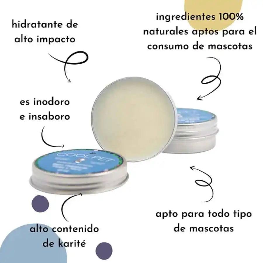 Balm de Karité CoolPet 10 ML, bálsamo hidratante natural para mascotas 🐾. Ideal para patas y nariz. Biodegradable y seguro para consumo animal.