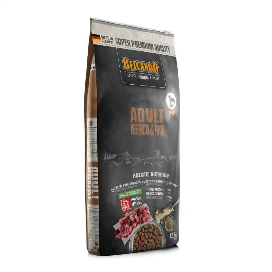 Nutre a tu perro adulto con BELCANDO Adult Cerdo Ibérico y Arroz 12.5kg 🐷🌾, una comida holística sin cereales y llena de sabor gracias al cerdo ibérico y enriquecida con superfoods para la salud óptima de tu perro.