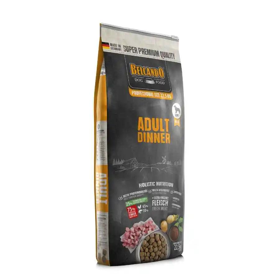 Alimenta a tu perro con BELCANDO Adult Dinner 22.5kg 🐕🥘, diseñado para mantener un peso óptimo con un sabor irresistible y materias primas selectas como carne de ave tierna y patatas nutritivas