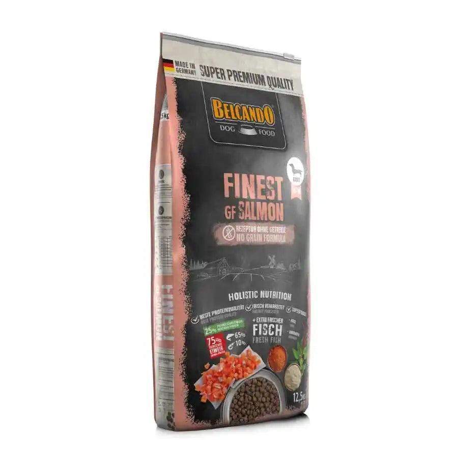 Satisface a tu perro con BELCANDO Finest Grain Free Salmon 12.5kg 🐟🌾, un festín de salmón fresco y kril, perfecto para perros con sensibilidades y en busca de una dieta sin cereales, rica en omega-3 y nutrientes vitales.