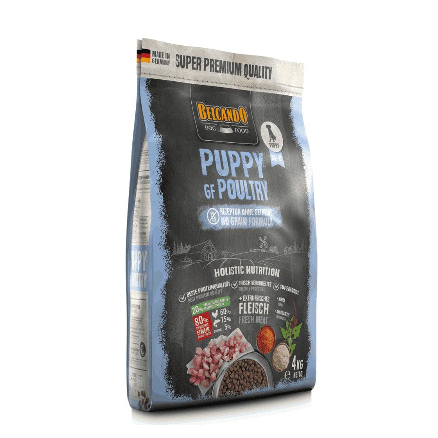 Elige BELCANDO Puppy Grain Free Poultry 4kg 🐕🌱, alimento sin cereales con 40% de ave fresca y amaranto, para un crecimiento saludable y un sistema inmune robusto.