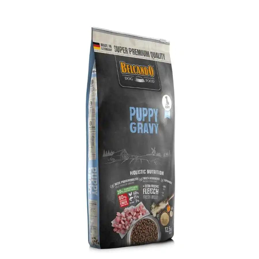 Descubre BELCANDO Puppy Gravy 12.5kg 🐾✨, alimentación óptima para cachorros. Con carne de ave fresca, arroz y huevos, para un crecimiento saludable y huesos fuertes.