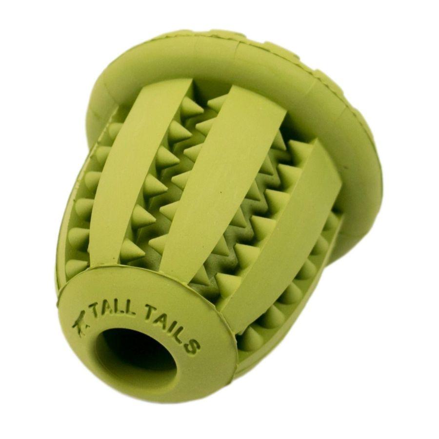 Bellota de Goma Natural 🐾, juguete de caucho para perros de hasta 11 kg, con rebote impredecible y surcos para higiene dental. Ideal para juegos interactivos.