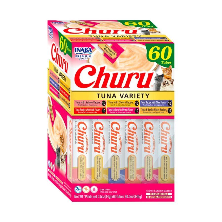 Churu Variedades de Atún (60 unidades), snack cremoso con ingredientes de grado humano, sin granos ni conservantes, enriquecido con vitamina E y té verde.🐱🦐