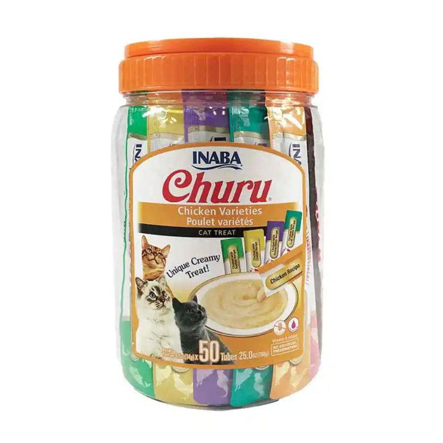 Churu Variedades de Pollo (50 tubos): Pack de snacks para gatos con pollo, ostión, queso, camarón y cangrejo. Alto en humedad, sin cereales ni preservantes. 🐱🍗🧀🦐🦀🐚