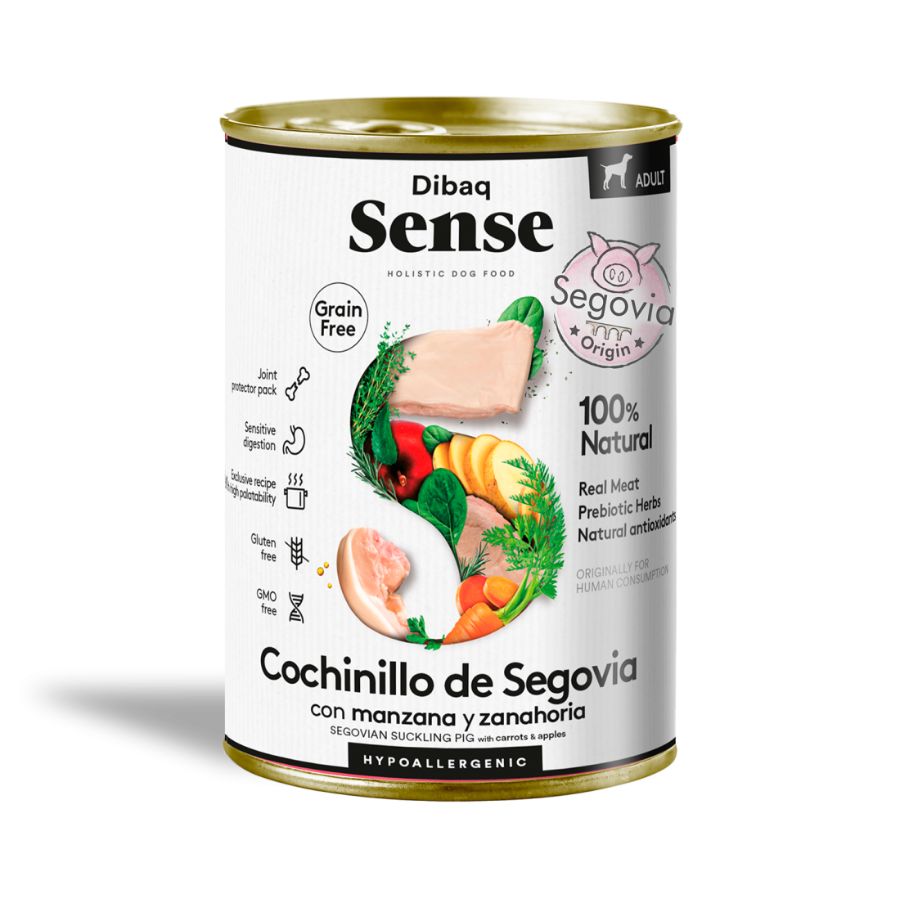 Dibaq Sense Alimento Húmedo Cochinillo de Segovia: latita hipoalergénica grain free con 76% de carnes frescas, protectores articulares y antioxidantes naturales. 🌿🐾