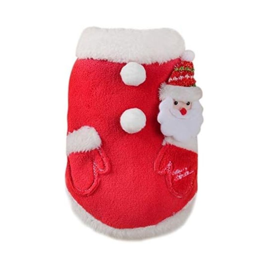 Disfraz Navideño Rojo para Perros y Gatos 🎅, confeccionado en 100% algodón suave y cómodo. Perfecto para celebrar la Navidad en familia.