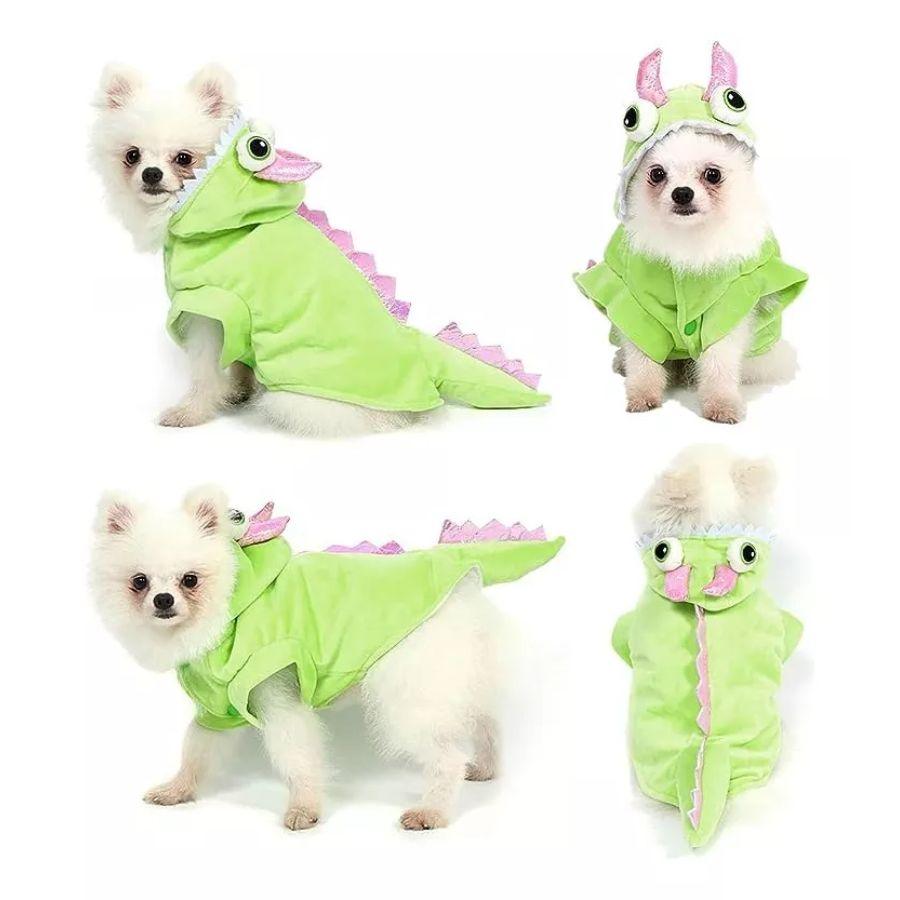 Disfraz de Dinosaurio para Perros y Gatos 🦕, hecho con terciopelo suave y forro polar cálido. ¡Ideal para Halloween y otras festividades!