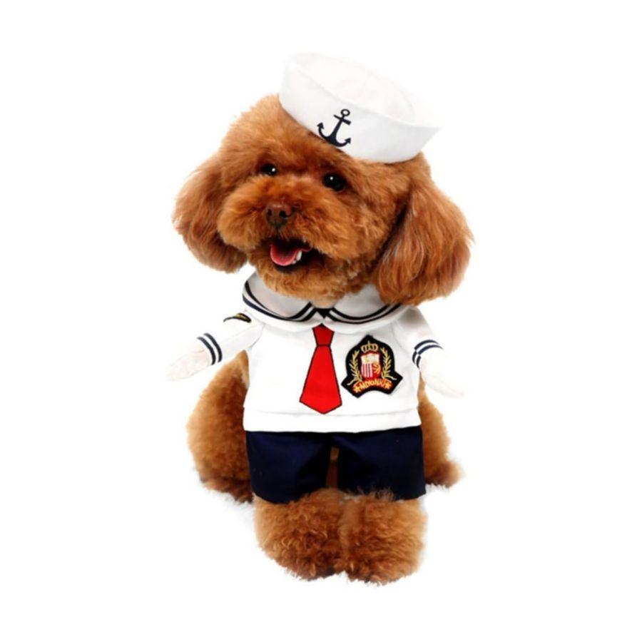 Disfraz de Marinero para Perros y Gatos ⚓, hecho con poliéster suave y diseño de uniforme náutico. ¡Ideal para fiestas y ocasiones especiales!