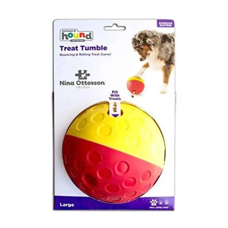 Dispensador Treat Tumble Nina Ottosson Large, el juguete interactivo perfecto para tu perro. Ideal para ejercitar la mente y cuerpo de tu mascota, fácil de llenar y limpiar. ¡Descubre cómo puede transformar el tiempo de juego! 🐾🐶