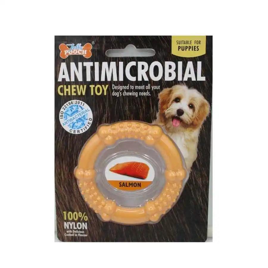 Antimicrobial Nylon Circulo-Salmón: Juguete dental para perros, con sabor delicioso y protección antibacterial. Ideal para masticar y cuidar la higiene bucal de tu perro. 🐶