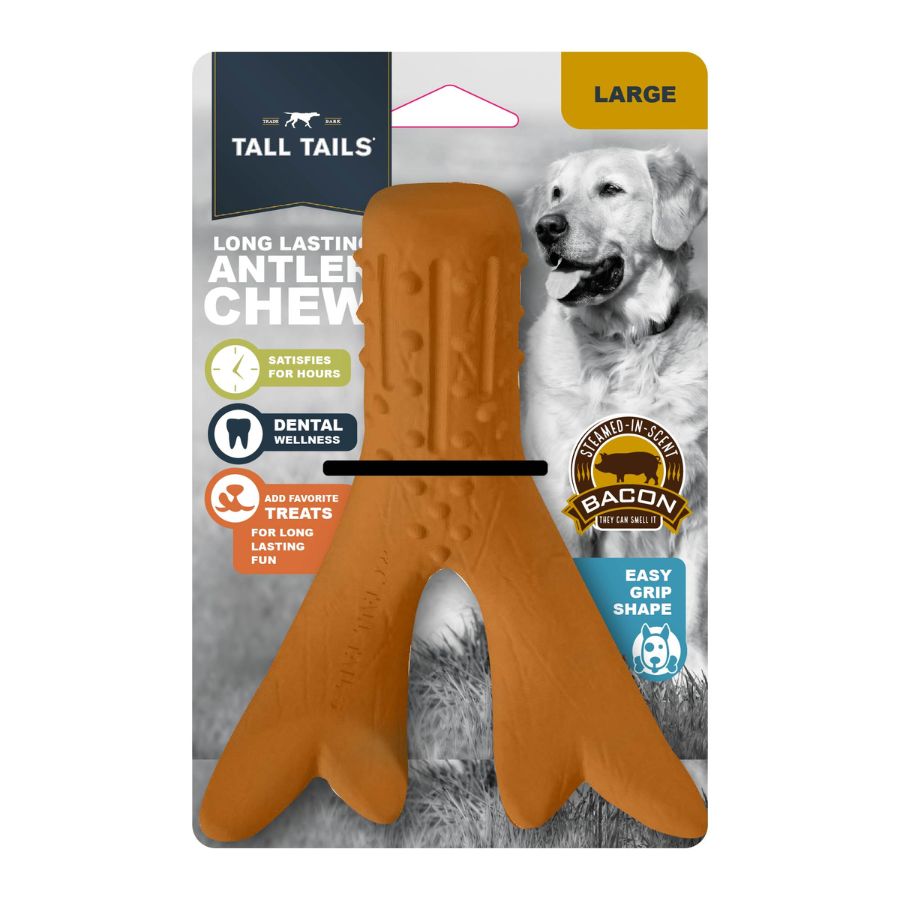 Juguete Cuerno Masticable Sabor Tocino 🐾, resistente y con aroma a tocino. Ideal para perros que aman masticar y jugar con snacks.