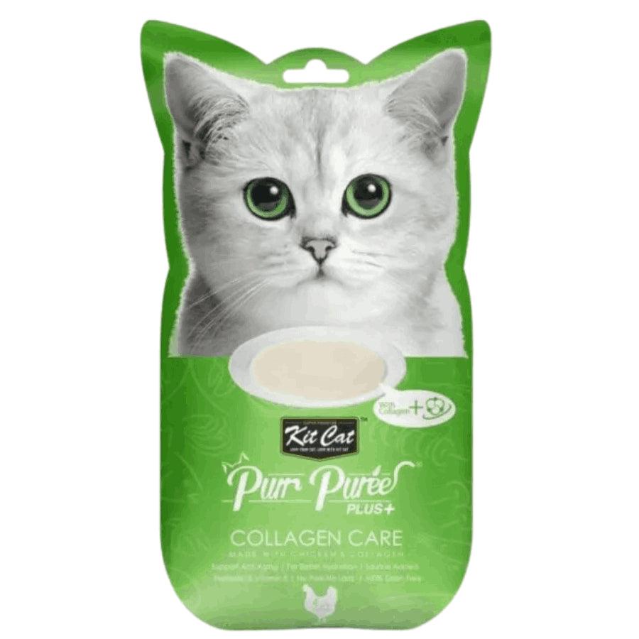 Kit Cat Purr Plus Collagen Care Pollo: Snack enriquecido con colágeno para gatos. 🐱 Ideal para mayores de 7 años, bajo en calorías y grain free. Sabor pollo cremoso.