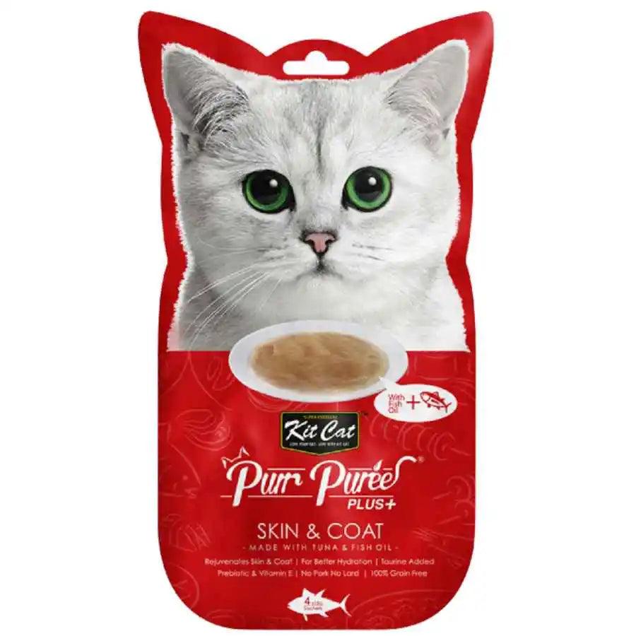 Kit Cat Purr Plus Skin & Coat Atún: Snack cremoso para salud de piel y pelaje de gatos. 🐱 Con atún y aceite de pescado, rico en Omega 3 y 6. Ideal desde los 2 meses.