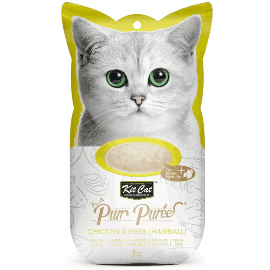 Kit Cat Purr Puree Pollo y Fibra Hairball: Snack funcional para gatos. 🐱 Controla bolas de pelo, bajo en calorías y rico en Omega 3 y 6. Natural y sin cereales.