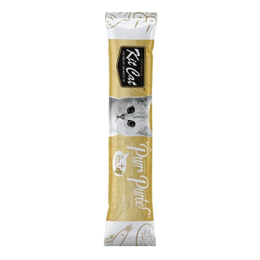 Kit Cat Purr Puree Pollo y Pescado Ahumado: Snack cremoso y nutritivo para gatos. 🐱 Con Omega 3 y 6, perfecto para todas las edades. Natural y bajo en calorías.