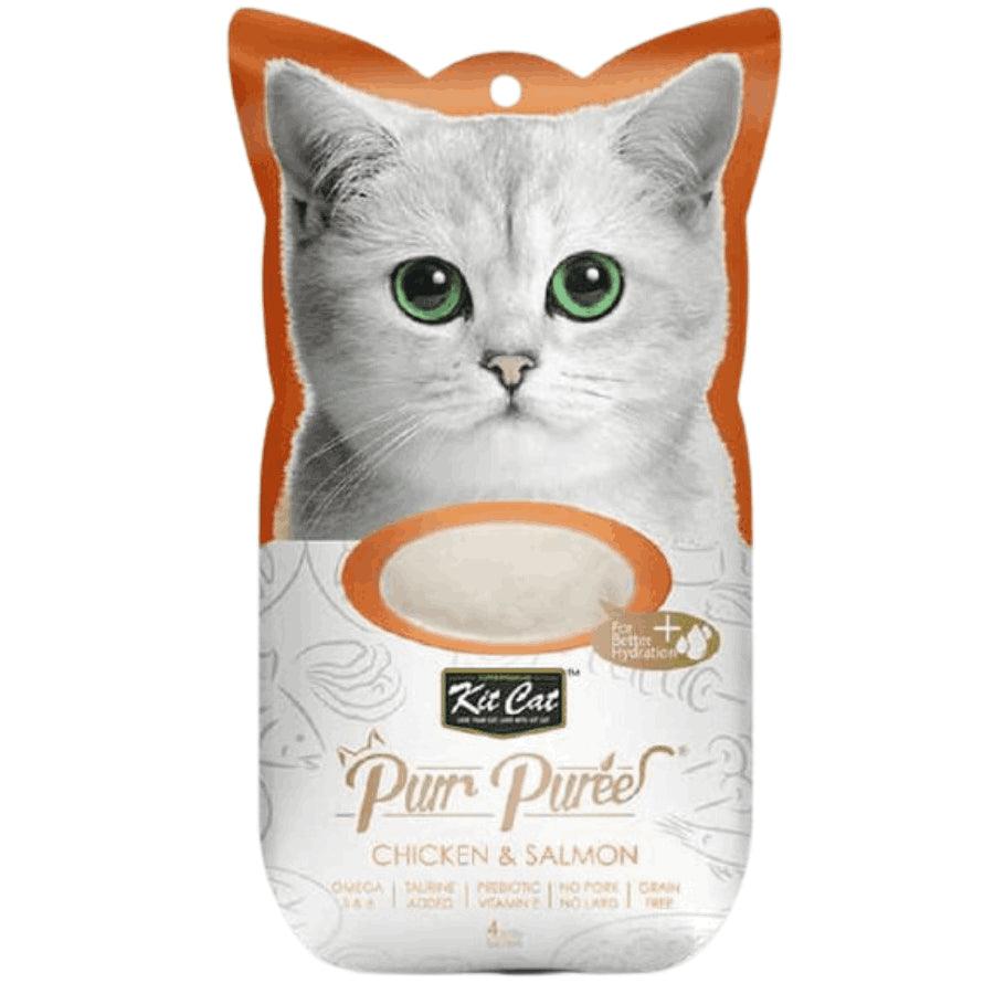 Kit Cat Purr Puree Pollo y Salmón: Snack cremoso para gatos. 🐱 Con ingredientes 100% naturales y rico en Omega 3. Nutritivo, bajo en calorías y sin cereales.