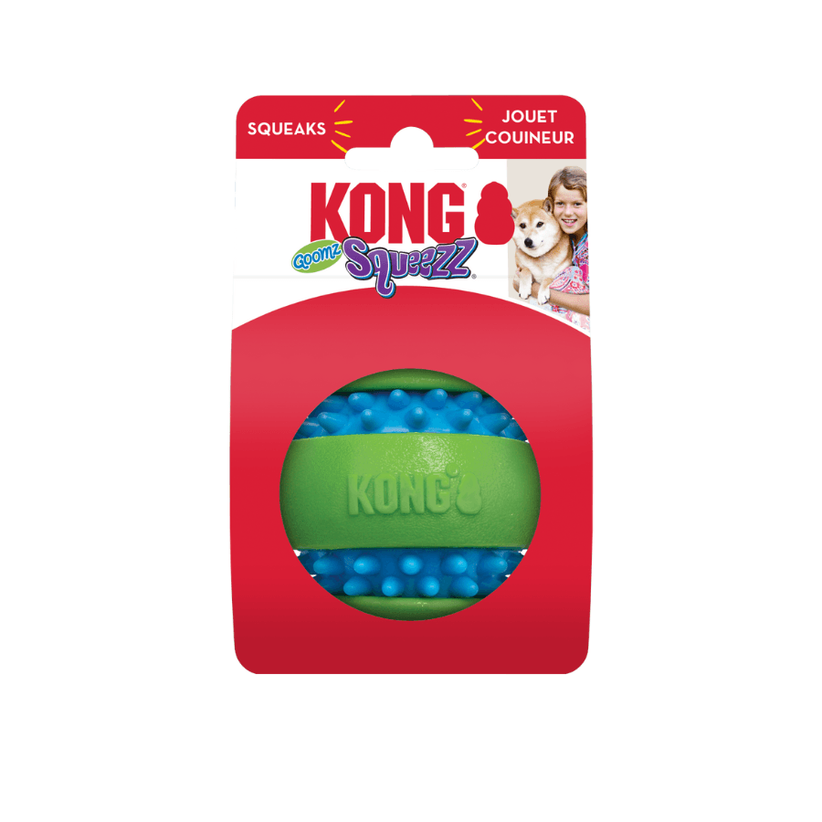 Kong Squeezz Goomz Ball: Masajea dientes y encías, textura duradera y sonido divertido. 🐶🎾