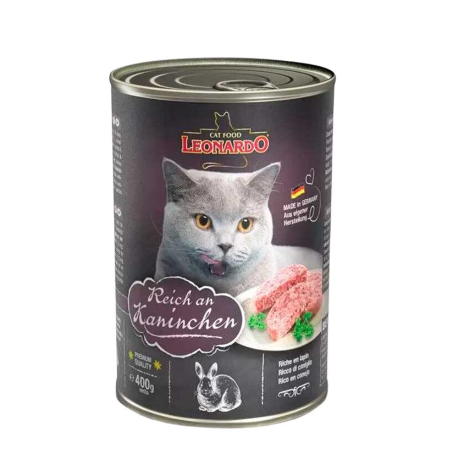 Lata Leonardo Quality Selection Conejo 400gr: Excelencia en alimentación húmeda para gatos, con carne de conejo de alta calidad, baja en grasas y rica en proteínas. Ideal para dietas BARF. 🐾🥇