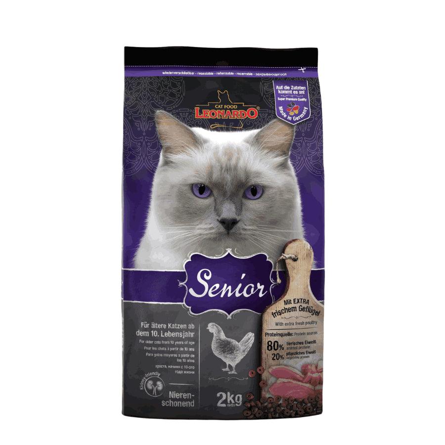 Leonardo Adulto Senior 2kg 🐾👴, nutrición especializada para gatos mayores de 10 años. Soporta la salud renal, cardíaca y promueve un pelaje brillante con krill y chía.