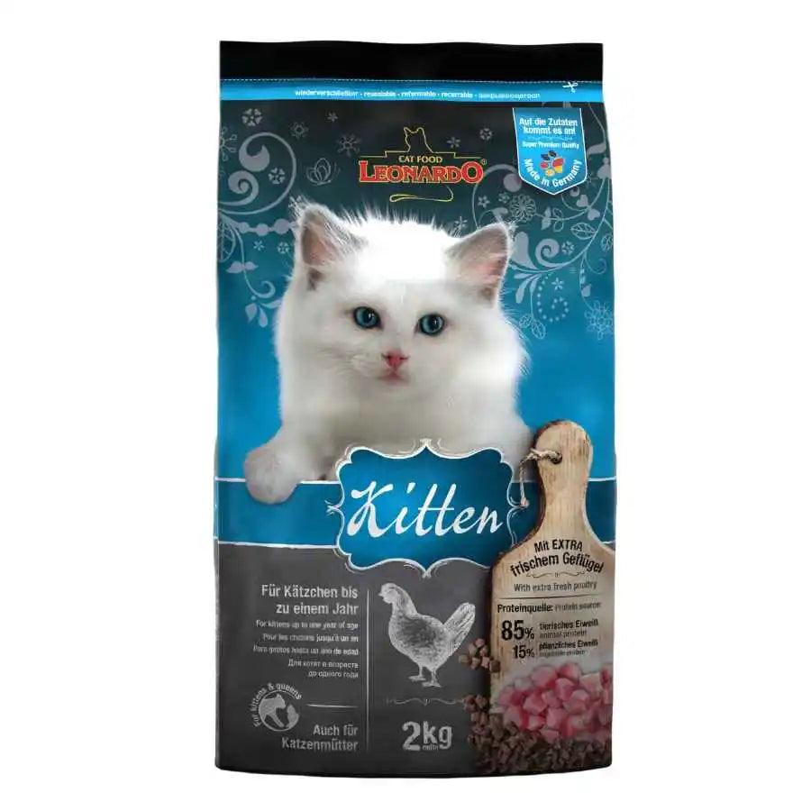 Leonardo Kitten 2kg 🐾🍼, alimento completo para gatitos y gatas lactantes. Enriquecido con carne fresca y chía para digestión y defensas fuertes.