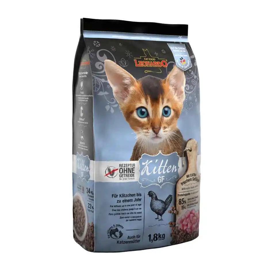 Leonardo Kitten Libre de Granos 1.8kg 🐱🌿, alimento completo sin granos para gatitos y gatas lactantes. Con carne fresca y chía, fortalece la digestión y defensas.