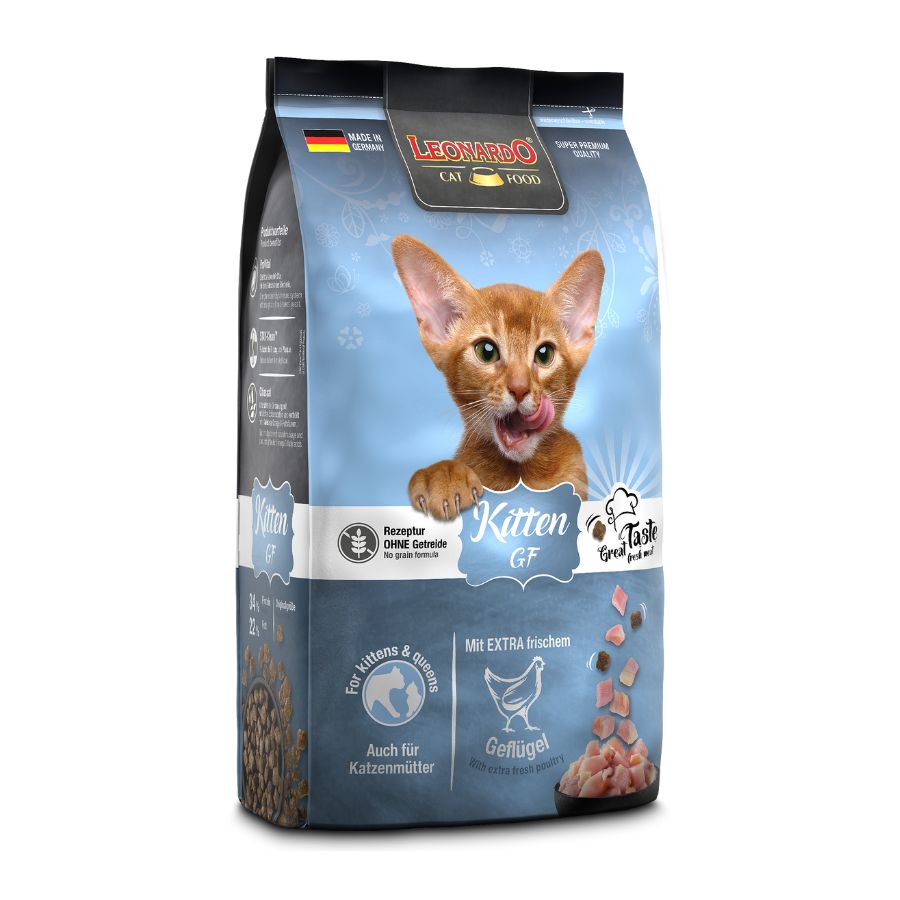 Leonardo Kitten Libre de Granos 7.5kg 🐱🌿, alimento completo sin granos para gatitos y gatas lactantes. Con carne fresca y chía, fortalece la digestión y defensas.