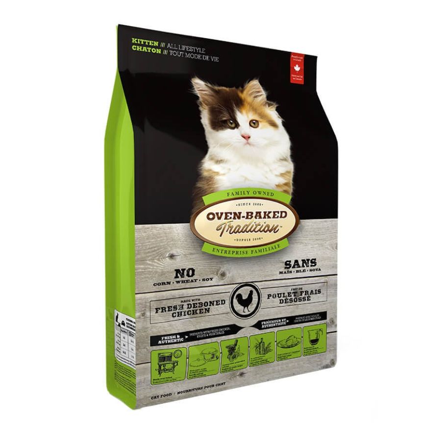 Oven-Baked Kitten Chicken: Alimento premium para gatitos, con pollo fresco, horneado lentamente. 🍗 Ideal para crecimiento saludable. 🐾 Hecho en Canadá.