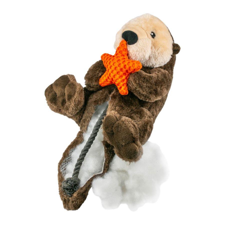 Peluche Nutria con Sonido 🦦, con crinkle y squeaker, hecho de materiales duraderos y reciclados, ideal para mantener a tu perro entretenido y cómodo.