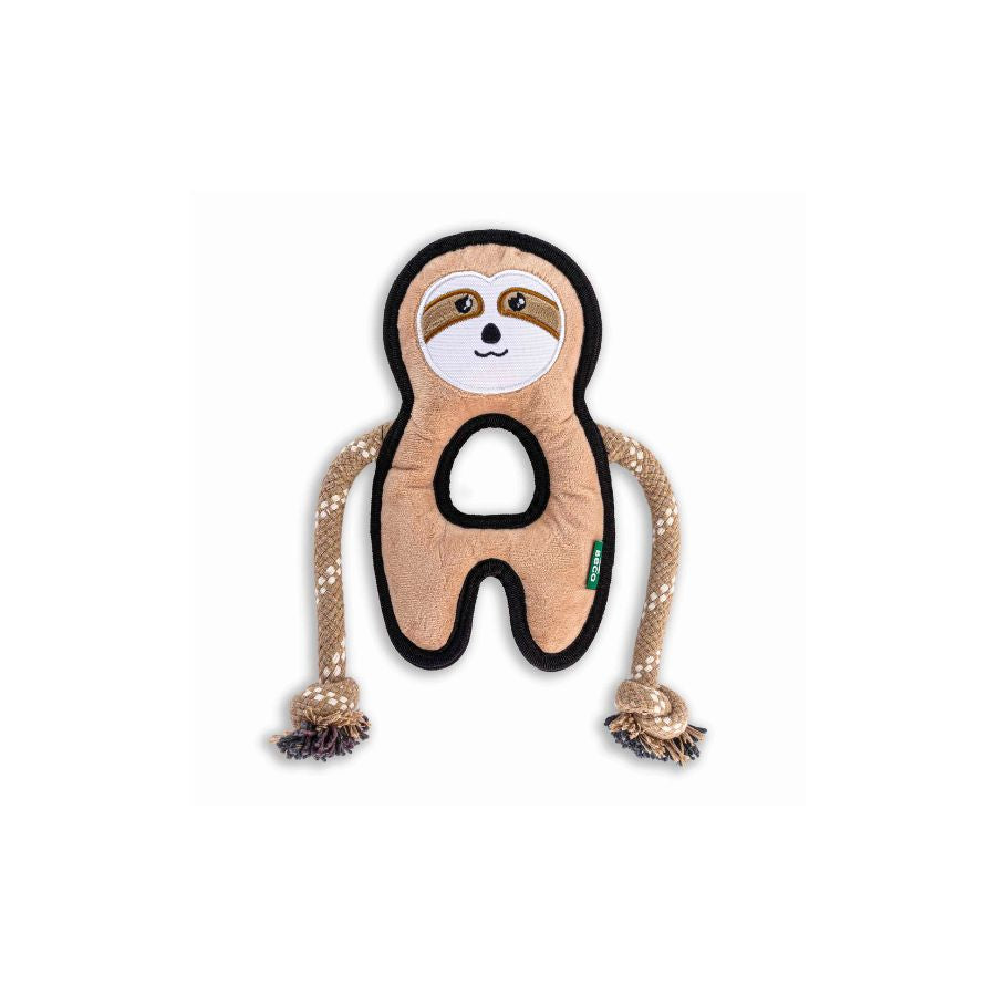 Peluche Perezoso con Cuerda 🐾, resistente y sostenible. Fabricado con materiales reciclados, incluye squeaker y doble costura. Ideal para juego y descanso.