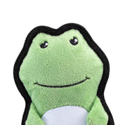 Peluche Rana Beco 🐸, fabricado con materiales reciclados, incluye squeaker y doble costura. Suave y resistente, perfecto para jugar y descansar.