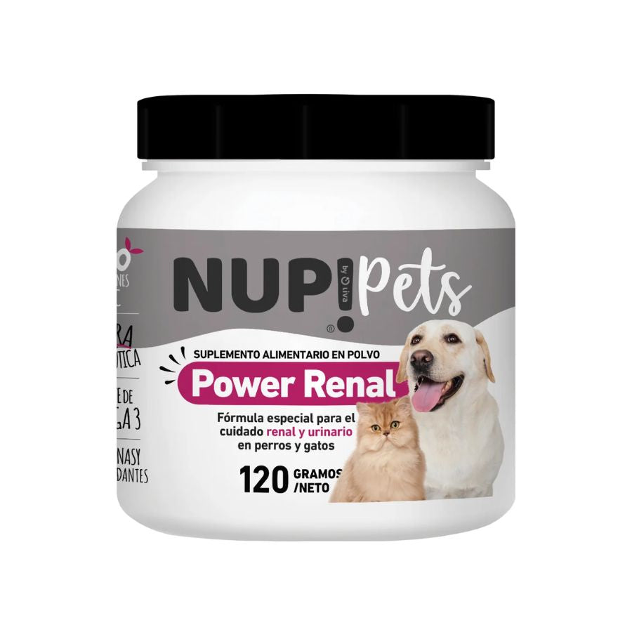 Power Renal Cuidado Renal y Urinario para Mascotas NUP! PETS 120g, con probióticos y vitaminas esenciales 🐶🐱. Protege los riñones y previene cálculos urinarios.