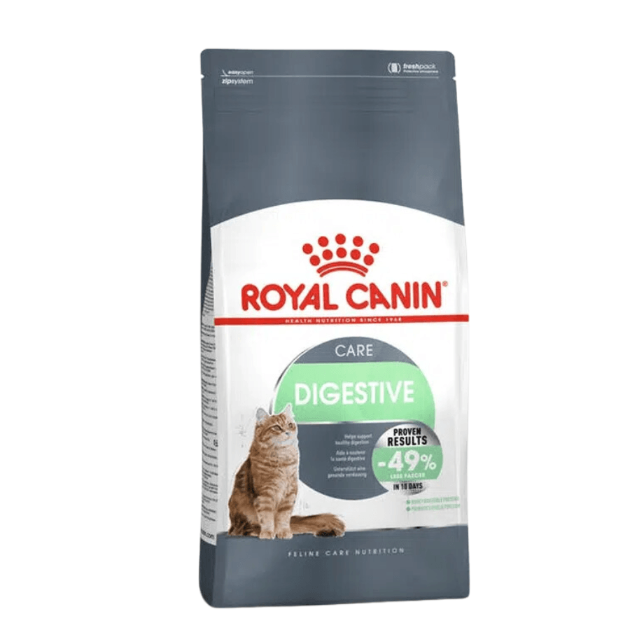 Royal Canin Digestive Care: Alimento para gatos con sensibilidad digestiva. Mejora la digestión, estimula la masticación y reduce la producción de heces. Balance de minerales para salud urinaria. 🐱🍲🌿