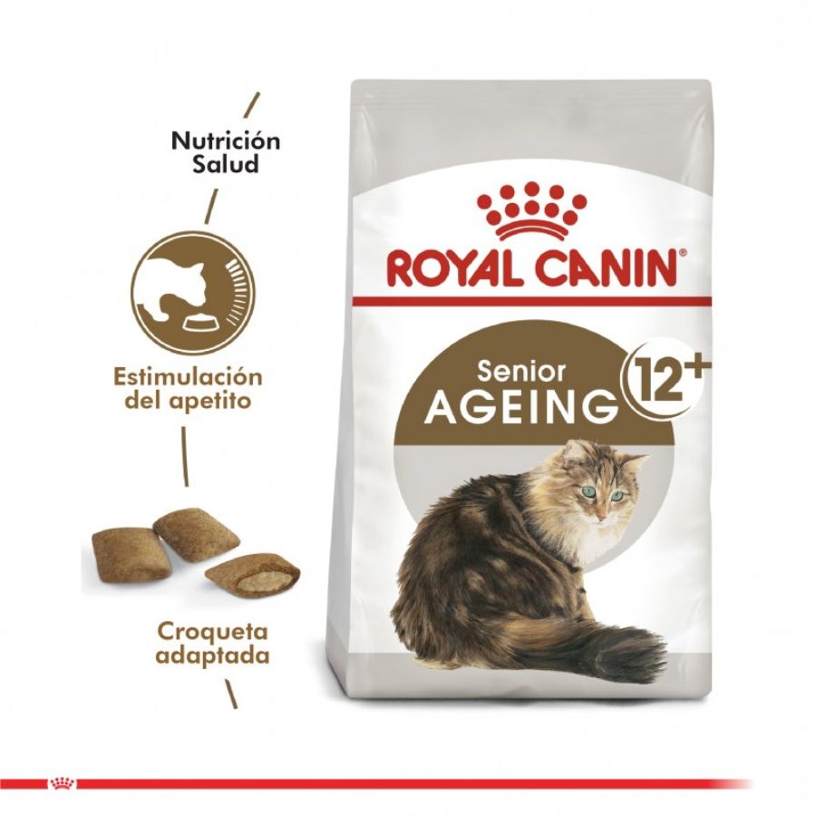 Royal Canin Gato Senior Ageing +12 2kg 🐾 nutre a gatos mayores con antioxidantes, cuidado renal y croquetas de doble textura. Ideal para su salud integral.