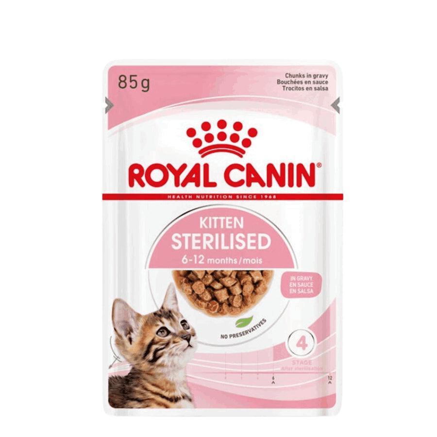 Royal Canin Kitten Sterilised Pouch: Alimento húmedo para gatitos esterilizados de 4 a 12 meses. Fomenta el crecimiento saludable y controla el peso, con proteínas y minerales equilibrados. 🐱🍲🐾