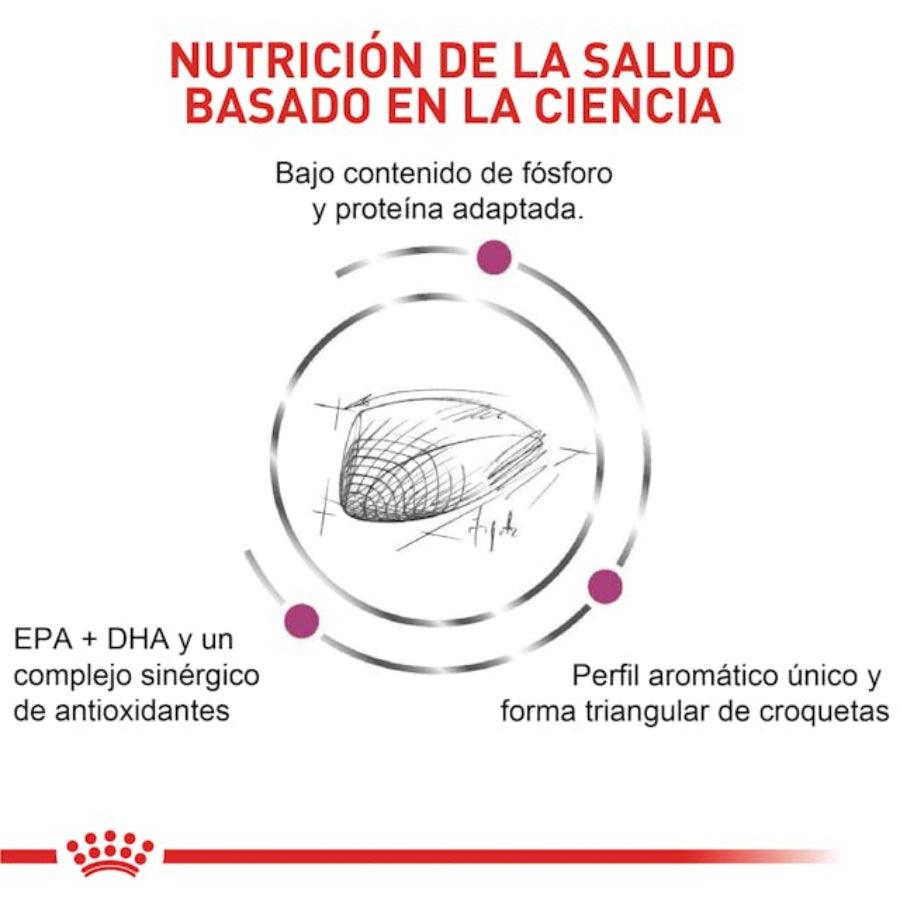 Nutre y protege la salud renal de tu gato con Royal Canin Renal 2Kg 🐱💖. Dieta especializada baja en fósforo y rica en EPA-DHA. Adecuado para el manejo de insuficiencia renal y hepática, y prevención de cálculos de oxalato.