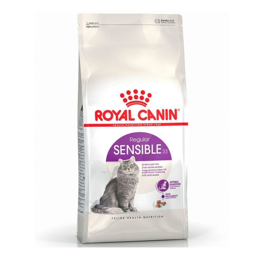 Royal Canin Sensible: Alimento seco para gatos con sensibilidad digestiva. Proteínas altamente digestibles, salud urinaria, equilibrio de flora intestinal y alta palatabilidad. 🐱🐾