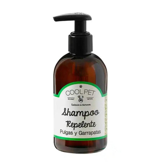 Shampoo Repelente de Pulgas y Garrapatas CoolPet 🐶, con aceite de Tea Tree, ideal para pieles sensibles y protección natural contra parásitos. 🌿