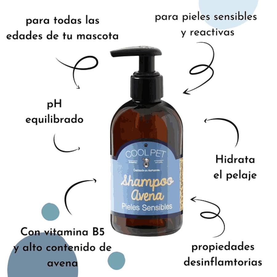 Shampoo de Avena para Mascotas con Pieles Sensibles Cool Pet: calma la irritación y aporta brillo al pelaje. Ideal para perros, gatos y animales exóticos. 🌿🐾