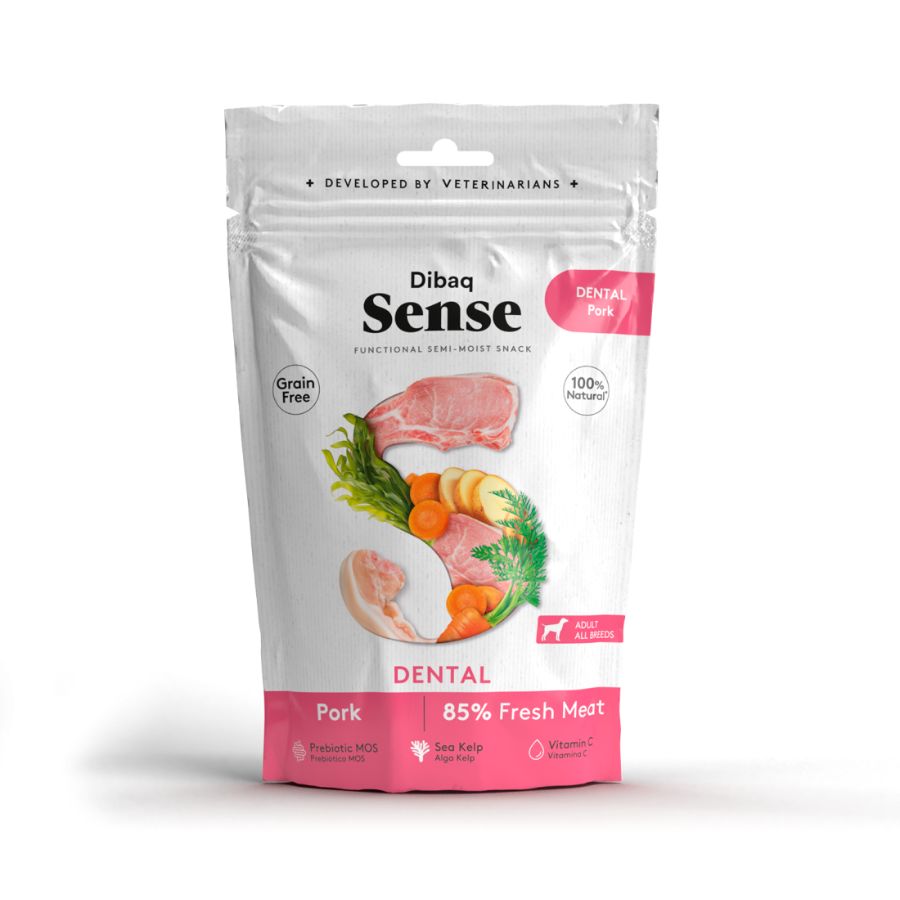 Snack Dental de Cerdo Dibaq Sense 🐖, con alga Kelp para el cuidado dental y cerdo fresco. Sabor irresistible y dientes más limpios.