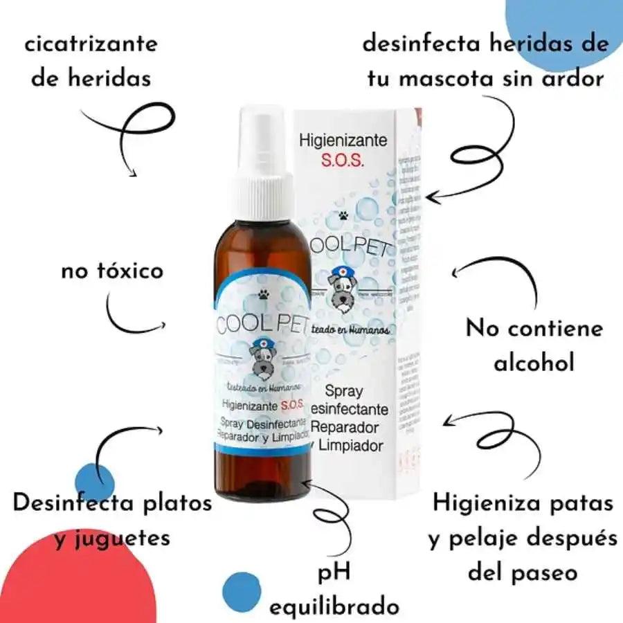 Spray Higienizante S.O.S CoolPet 150ML, desinfectante no tóxico para mascotas 🐾, ideal para patas, heridas y objetos. Biodegradable y libre de alcohol.