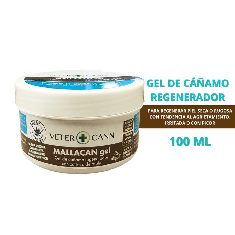 Vetercann Mallacan Gel Regenerador 100ml es ideal para piel seca, irritada o agrietada en mascotas 🐾. Fórmula natural con rápida absorción.