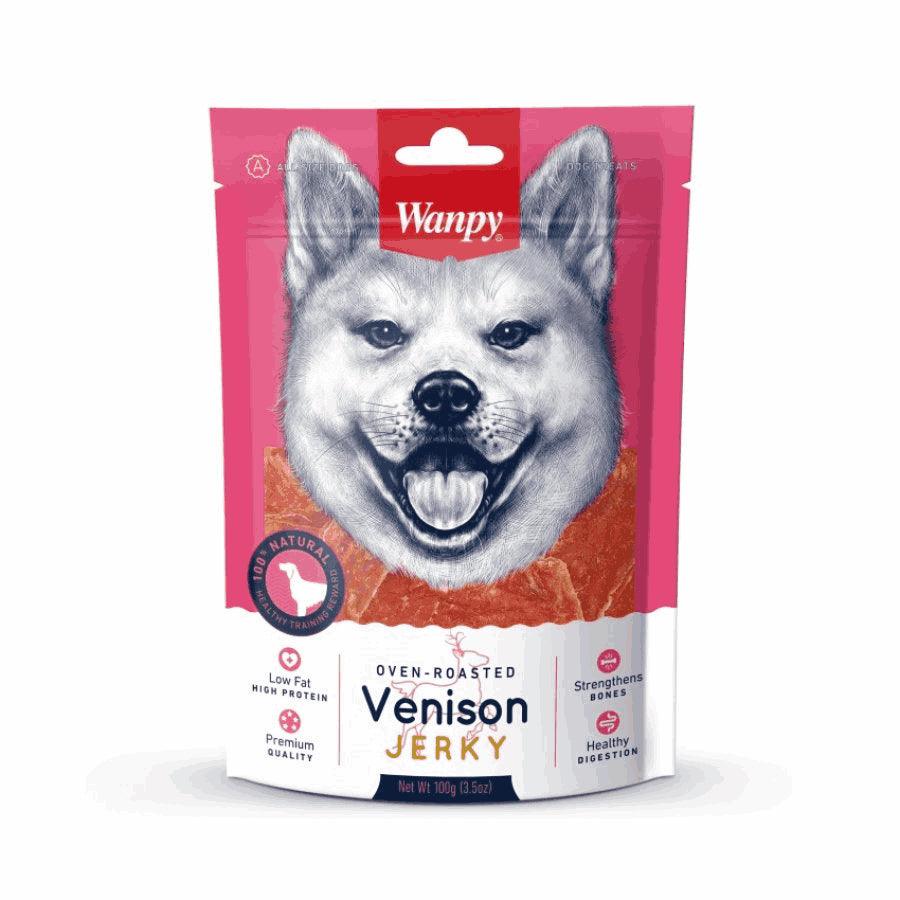 Descubre Wanpy Venison Jerky, un snack premium 100% natural para perros de todas las edades. Textura suave, bajo en grasas, y rico en proteínas. ¡Una recompensa saludable para tu perrhijo! 🐾